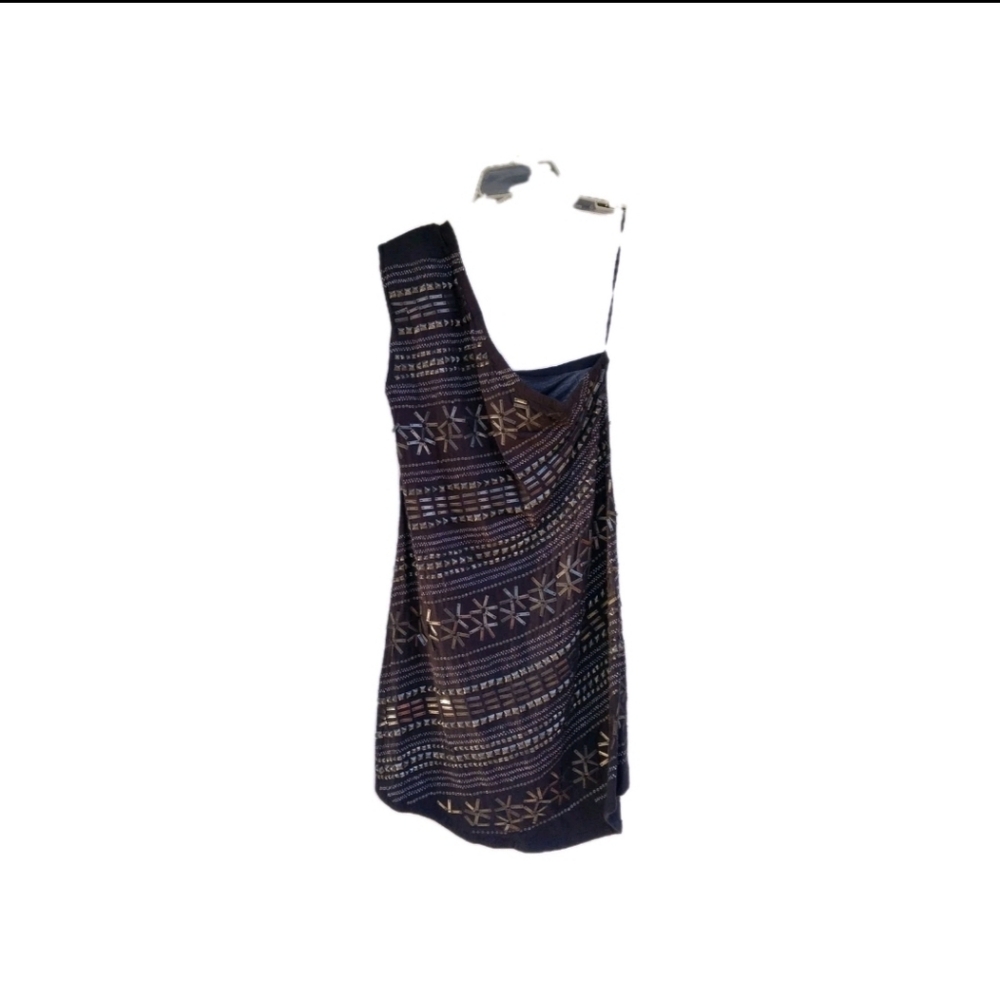 Mango Black One Shoulder Mini Party Cocktail Dress w/ Studs Women's Size Medium